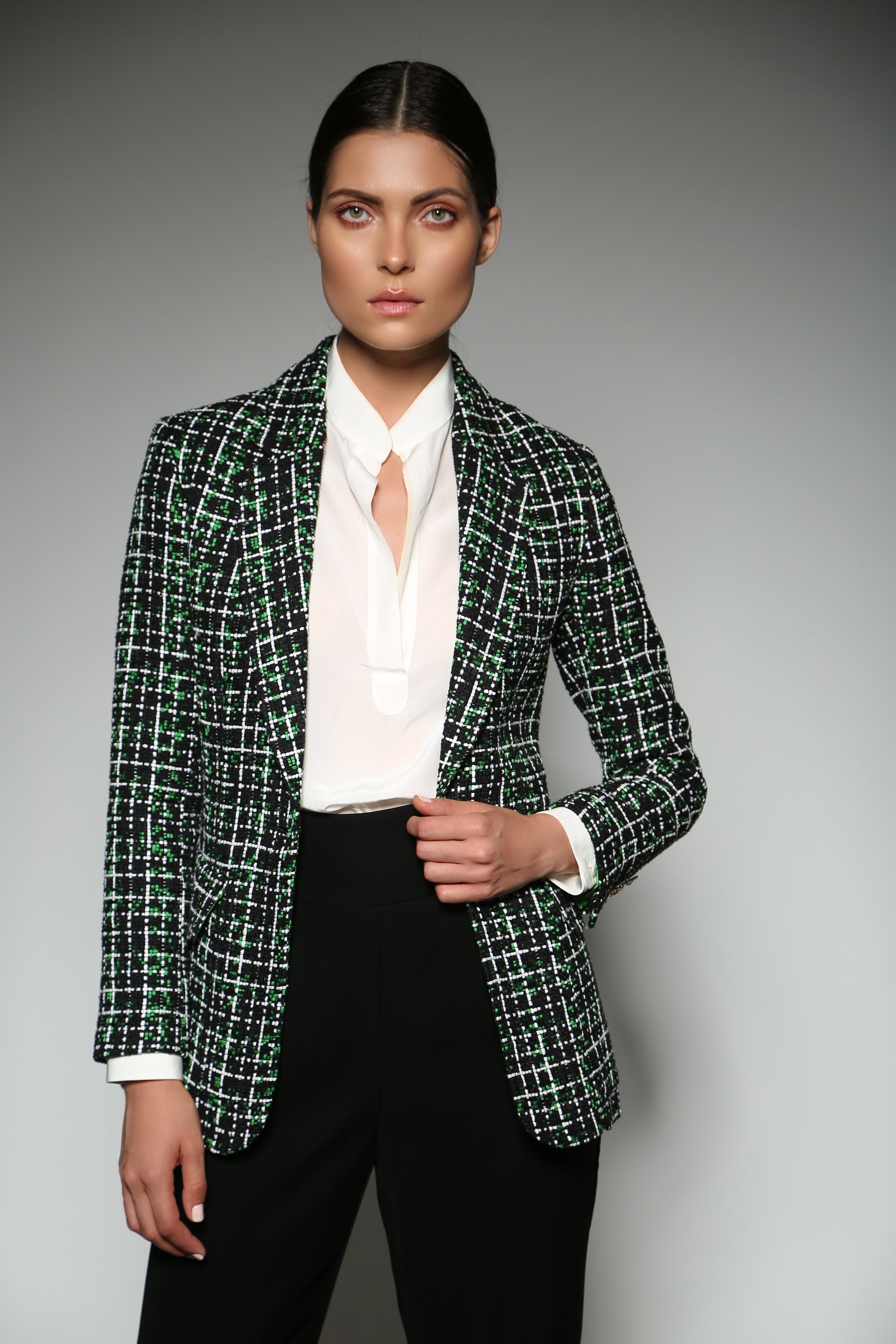 GREEN TWEED TAILORED JACKET